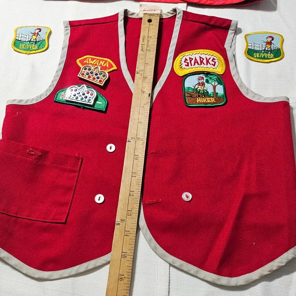 2 Vintage‎ AWANA Uniform Vests Lot Cubbies Sparks Patches Youth Red Blue